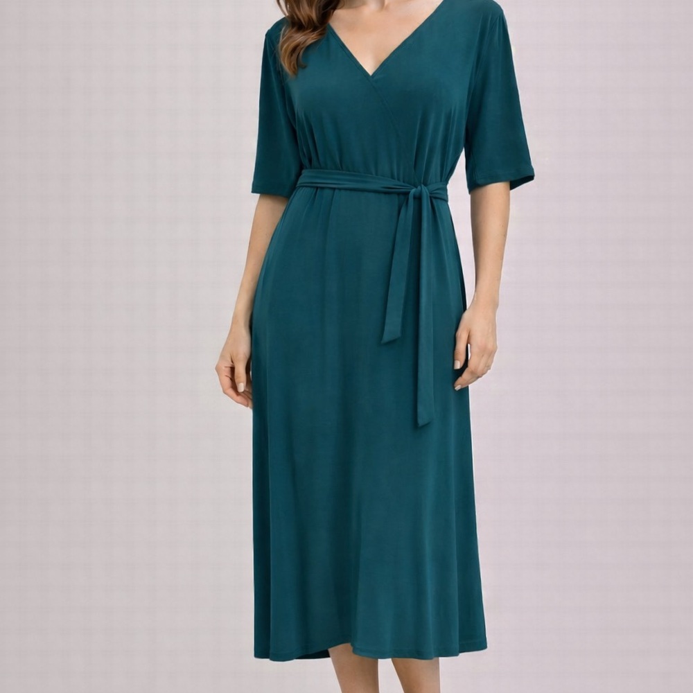 Teal Midi Dress with Belt